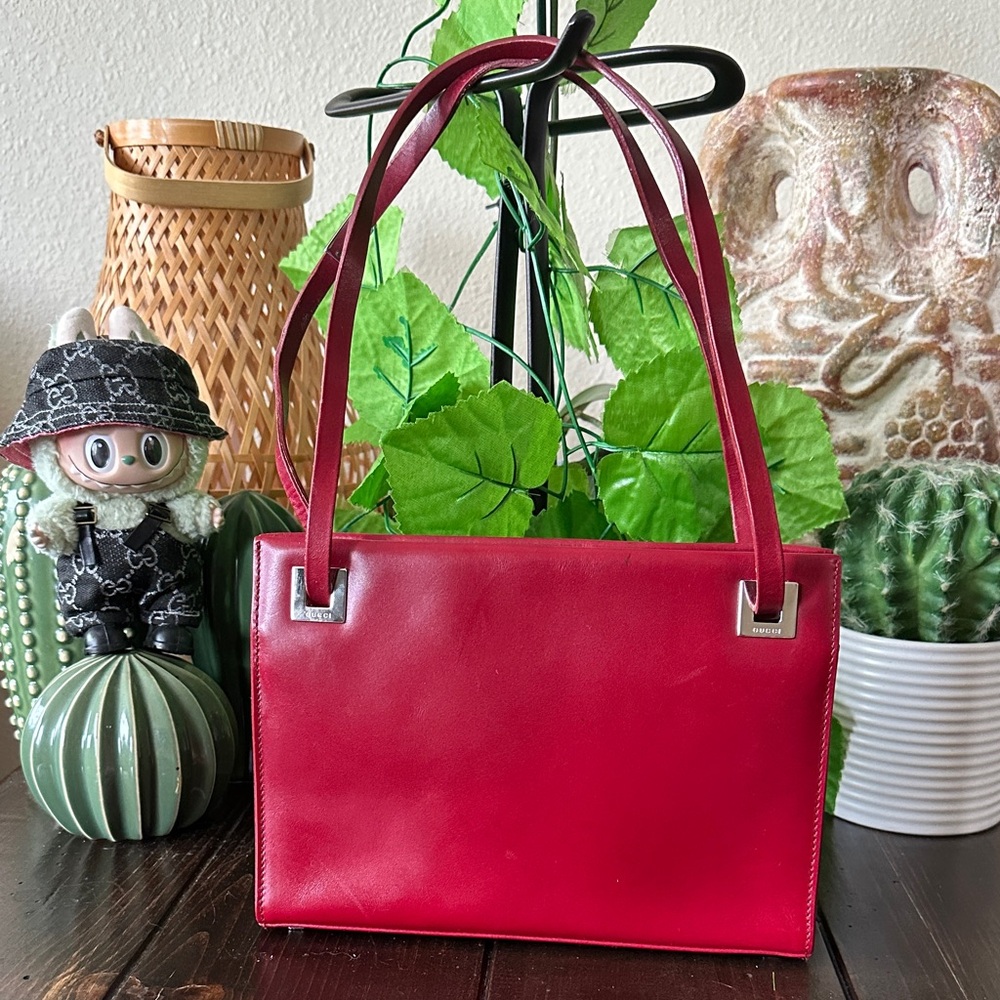 Gucci Red Leather Shoulder Bag Pony-style calfskin